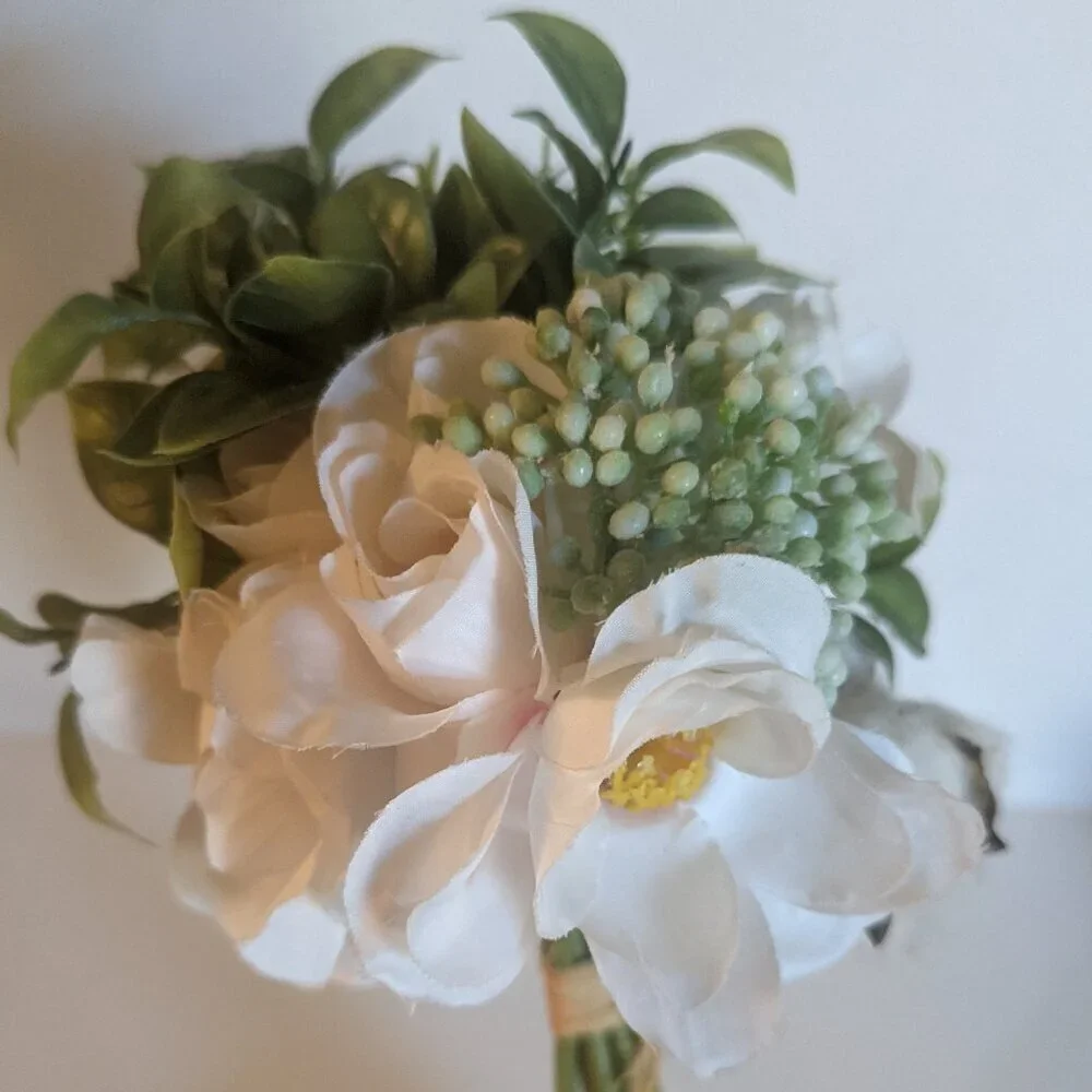 NWT Farmhouse Wedding Sm Faux White Floral Cotton Bouquet Mothers Day Gift Decor